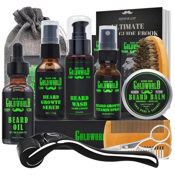 Beard Growth Kit Beard Grooming w/Beard Wash Shampoo Beard Growth Serum + More